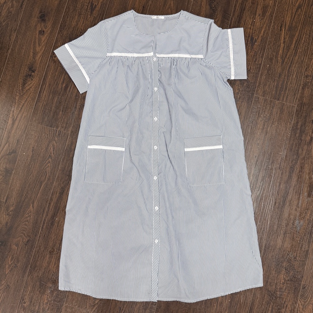 EKOUAER NAVY AND WHITE STRIPED HOUSE DRESS COAT ROBE GOWN